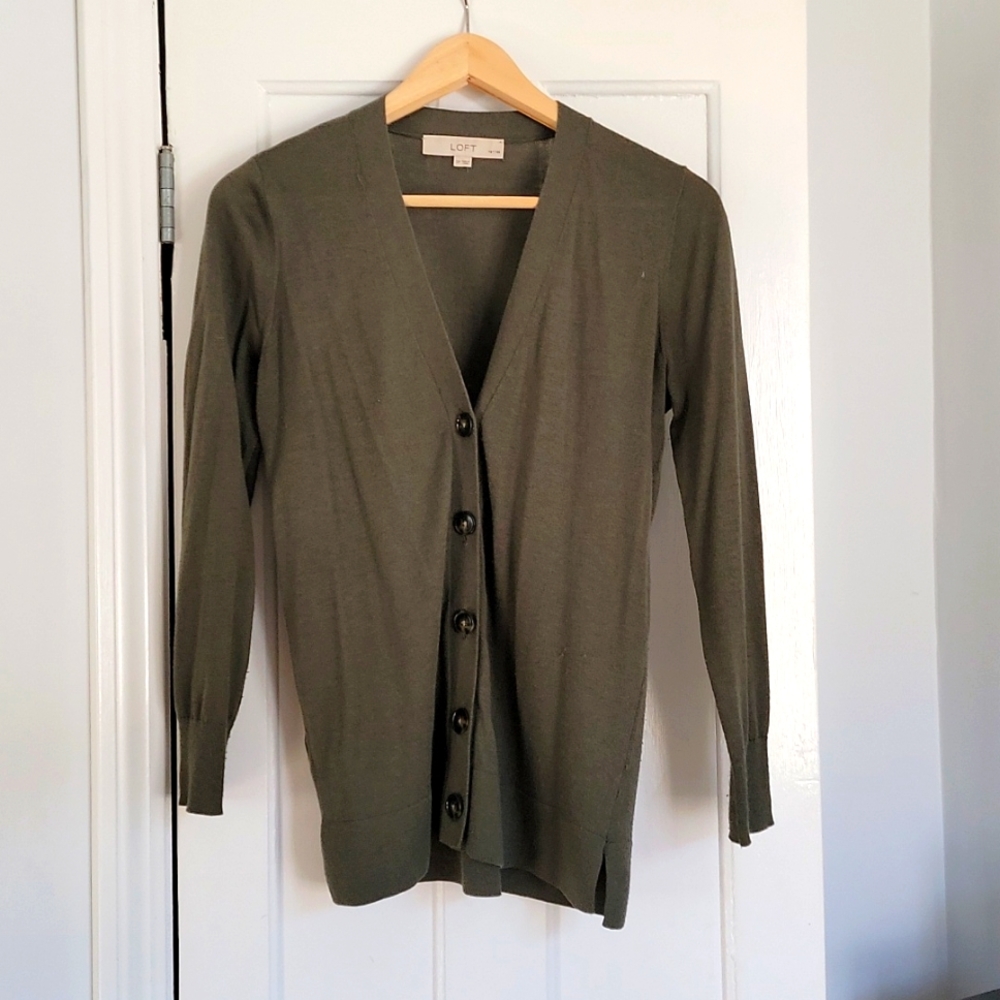 Loft olive green button cardigan
